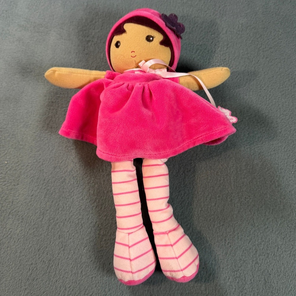 Kaloo Tendresse Pink Plush Doll Soft Rag Doll Velvet‎ Dress Flower Hat 12 Inch